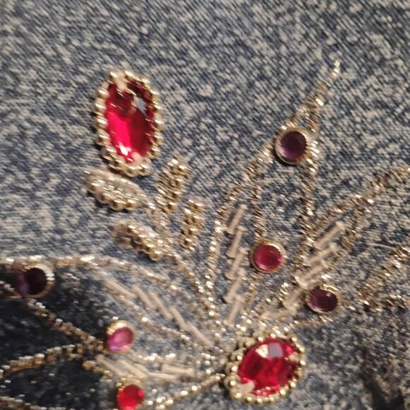 Pretty Blue Vintage Blue and Red Button Down Shirt with Floral Embroidery - Picture 8 of 14